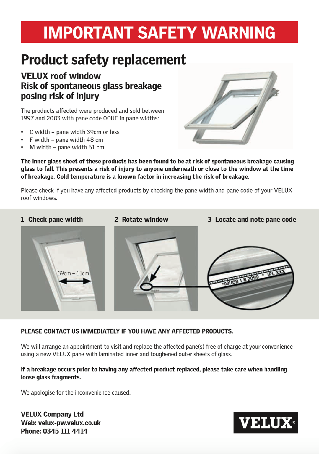 Image of how to check your roof window - please ring 0161 232 5687 alternatively